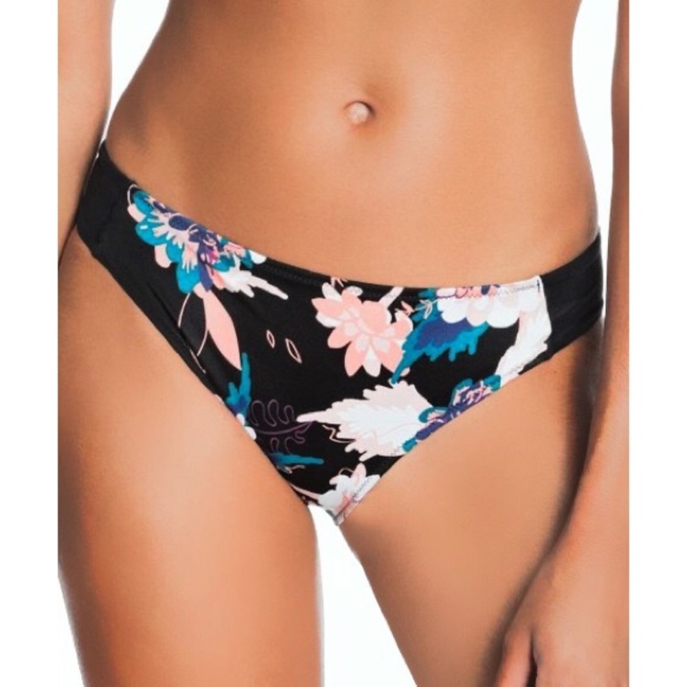 NWT Roxy True Black Vallay Floral Bikini Bottom, Sz. L